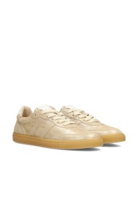 Metallic beige suède sneakers – zijaanzicht paar