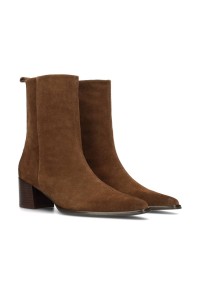 Febe enkellaarzen – schuin zijaanzicht met spitse neus en blokhak.