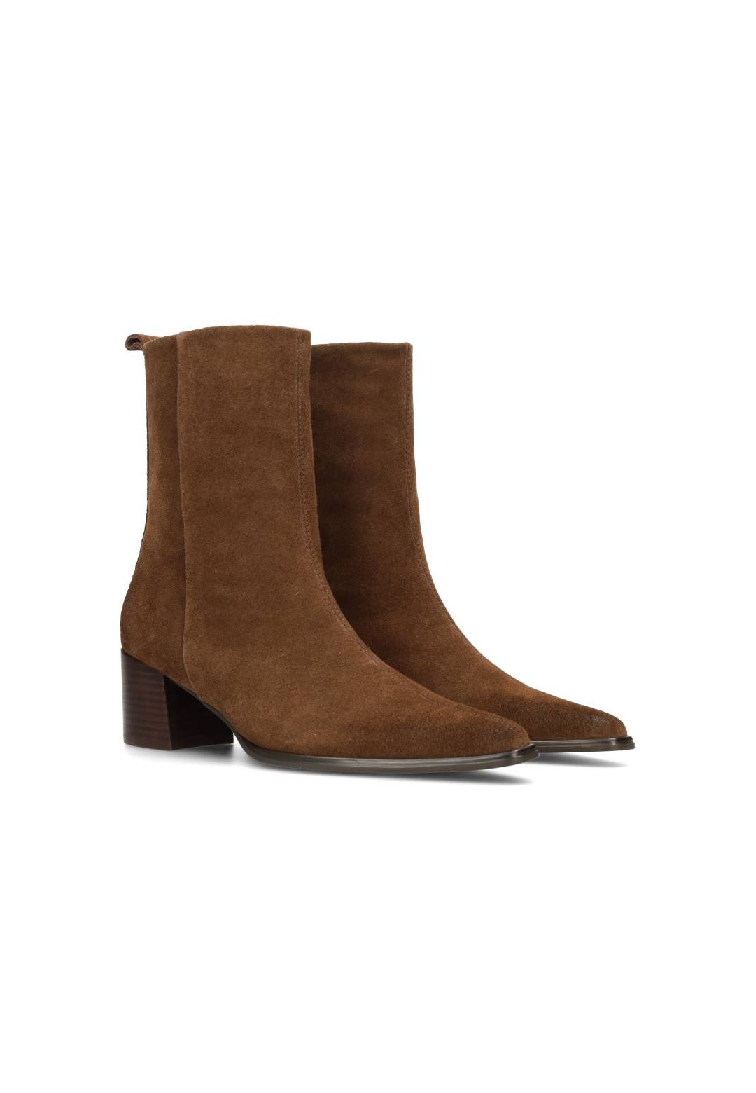 Febe enkellaarzen – schuin zijaanzicht met spitse neus en blokhak.