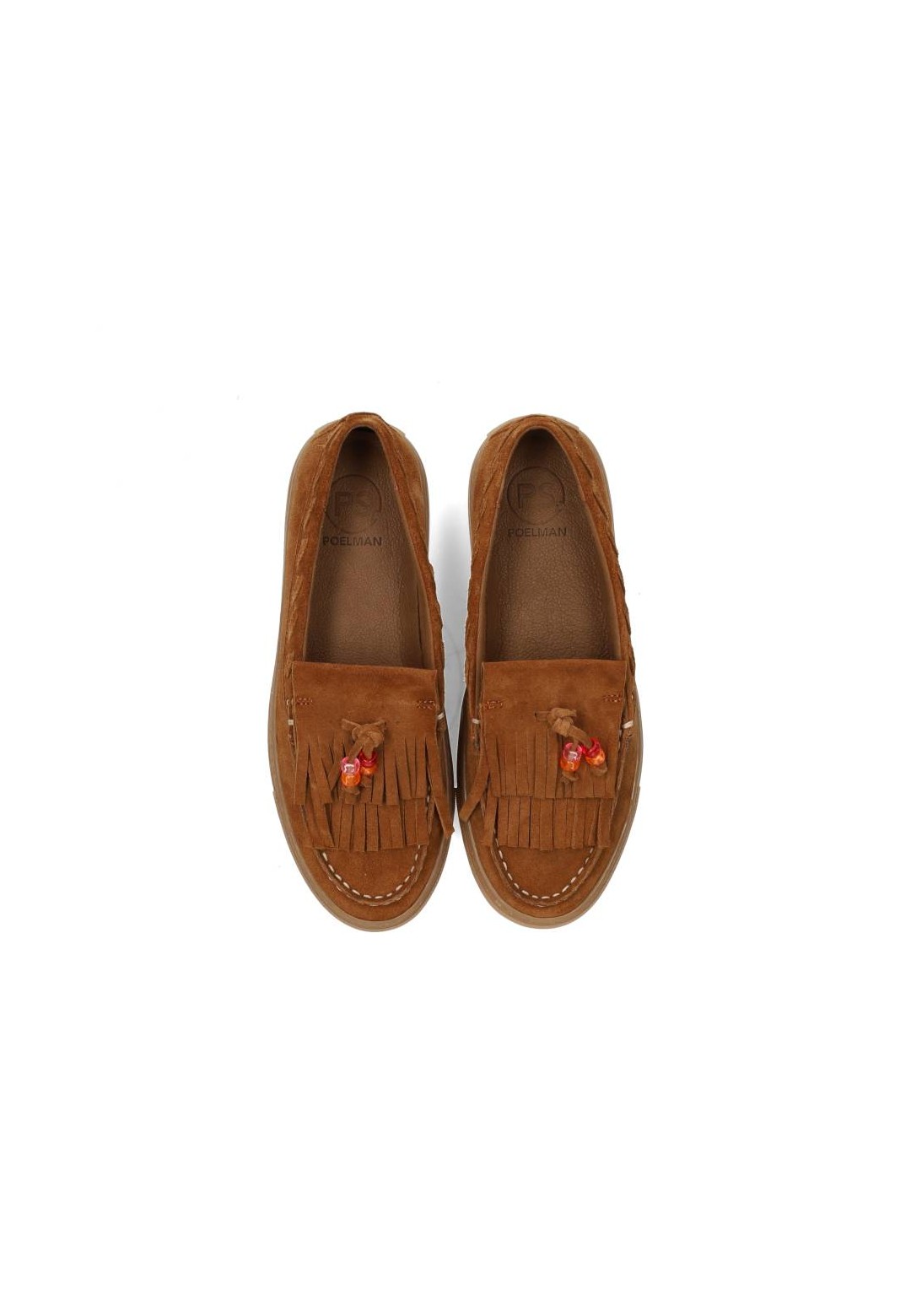 Paar PS Poelman loafers in bruin suède van bovenaf