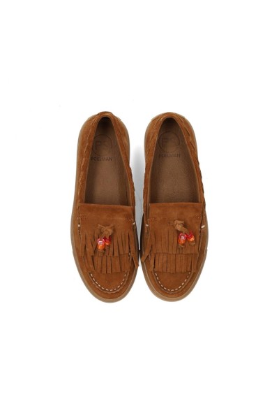 Paar PS Poelman loafers in bruin suède van bovenaf