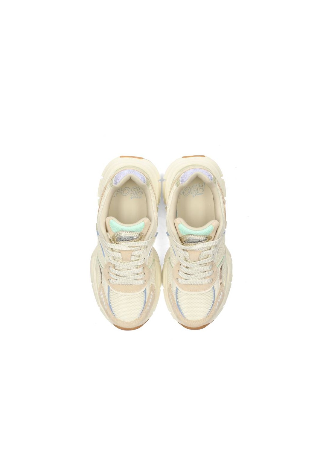 Bovenaanzicht van de LISE sneaker met beige veters en luchtig mesh