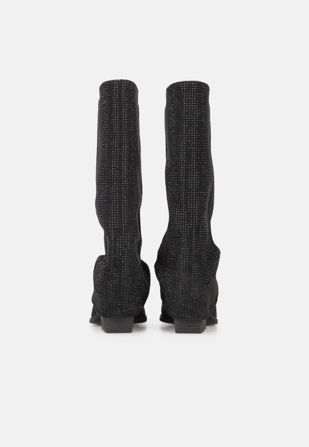 Rear view of the LOIS boots as a pair, shafts upright