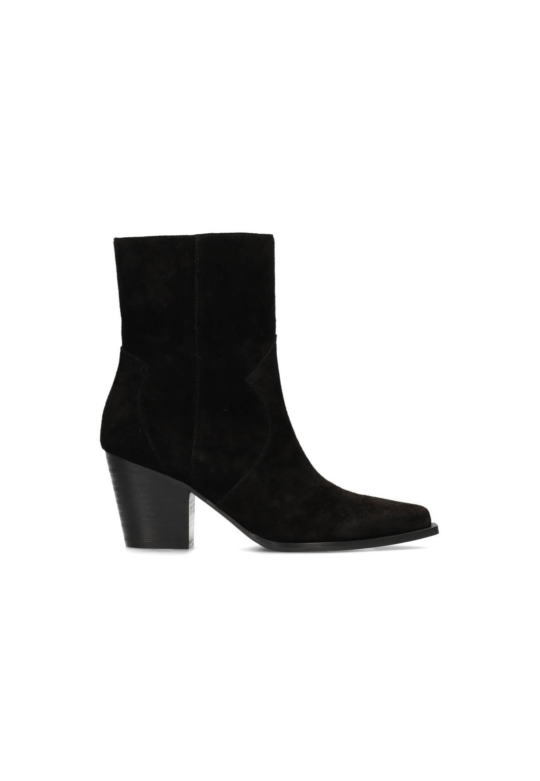 Black suede ankle boot for women with block heel – side view | HABOOB BEAU