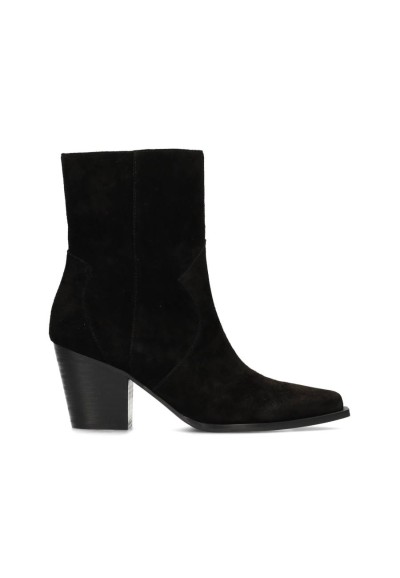 Schwarze Wildleder-Stiefelette mit Blockabsatz – Seitenansicht | HABOOB BEAU
