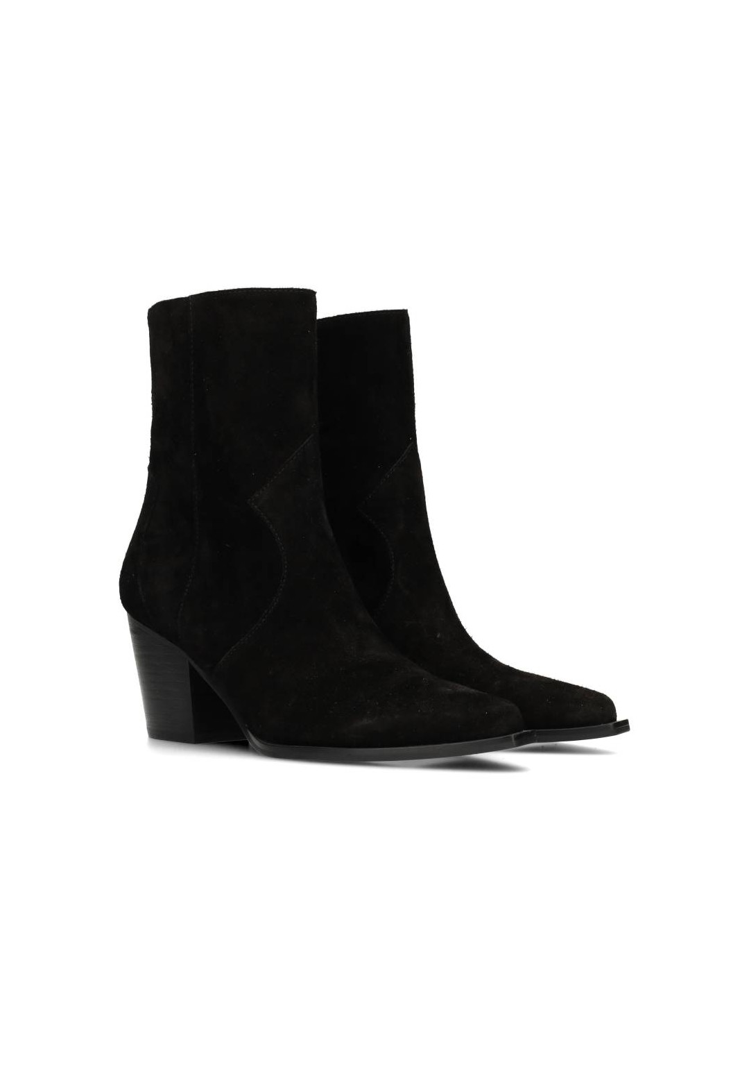 HABOOB BEAU black suede ankle boots – angled side view with 8 cm heel