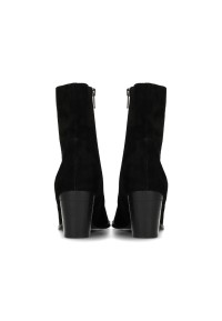 Rear view of black suede ankle boots with block heel – HABOOB BEAU