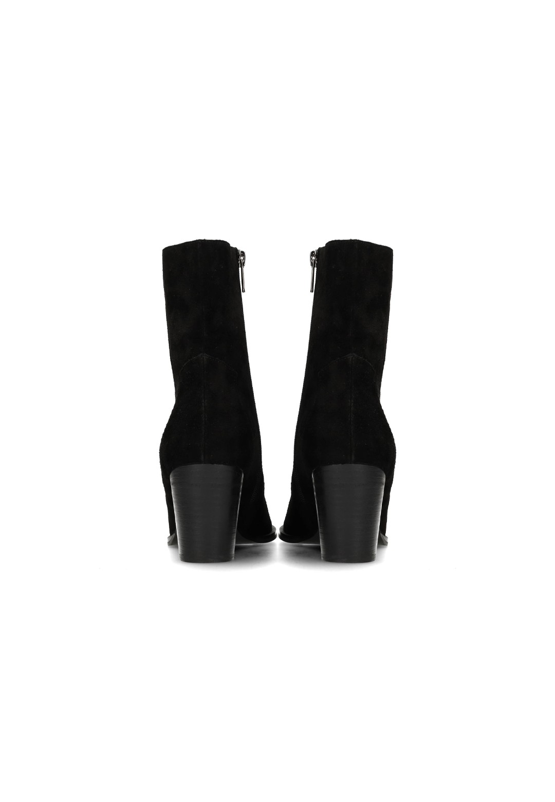 Rear view of black suede ankle boots with block heel – HABOOB BEAU