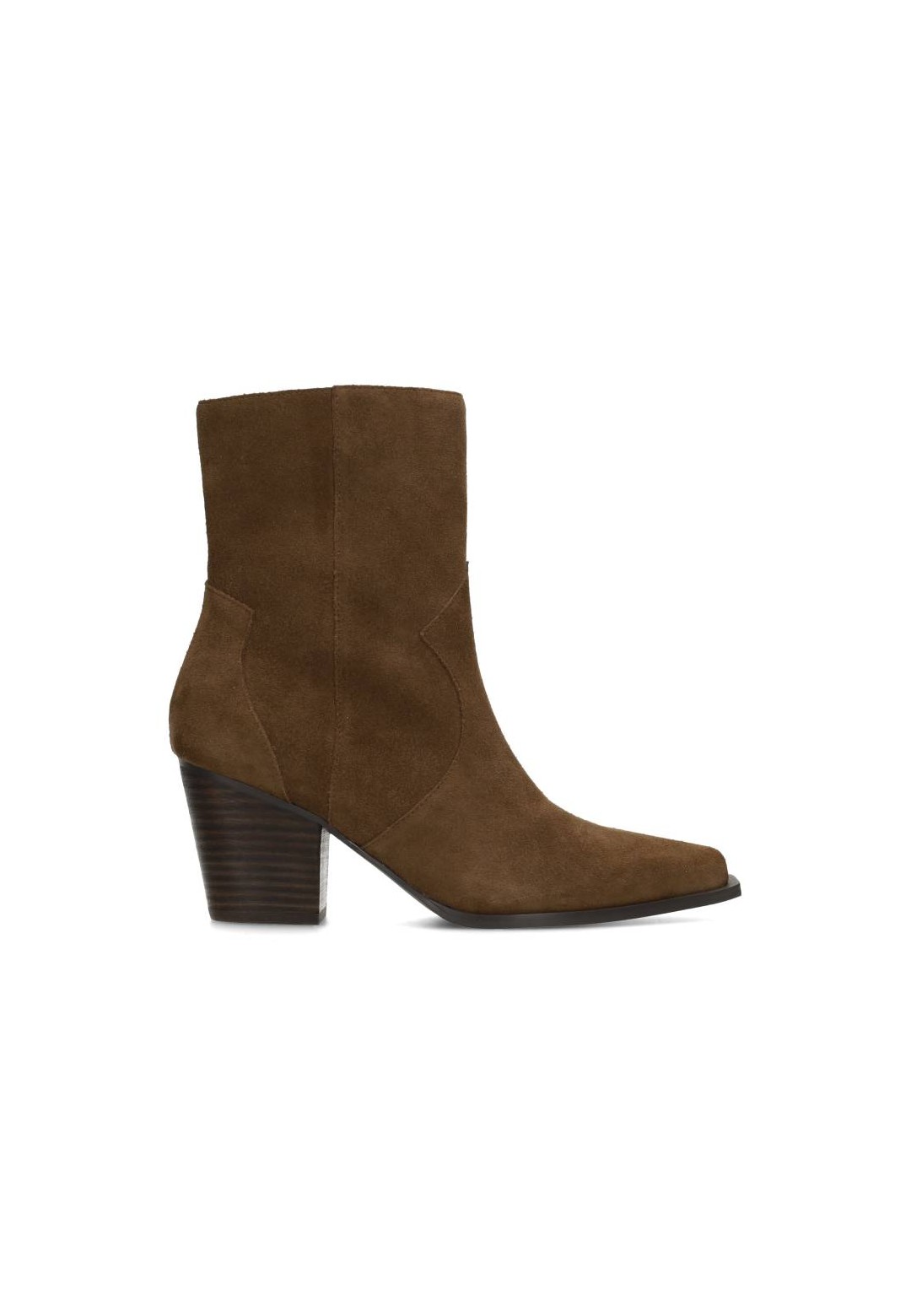 Brown suede ankle boot with block heel – side view | HABOOB BEAU