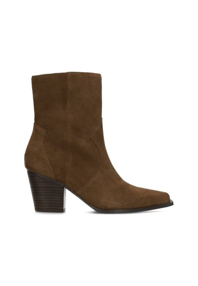 Brown suede ankle boot with block heel – side view | HABOOB BEAU