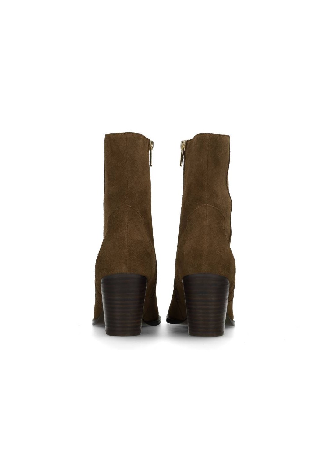 Rear view of brown suede ankle boots with block heel – HABOOB BEAU