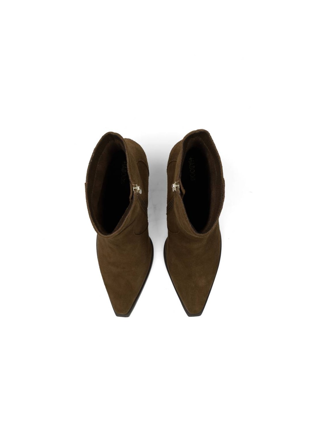 Top view of HABOOB BEAU ankle boots in brown suede – pointed toe