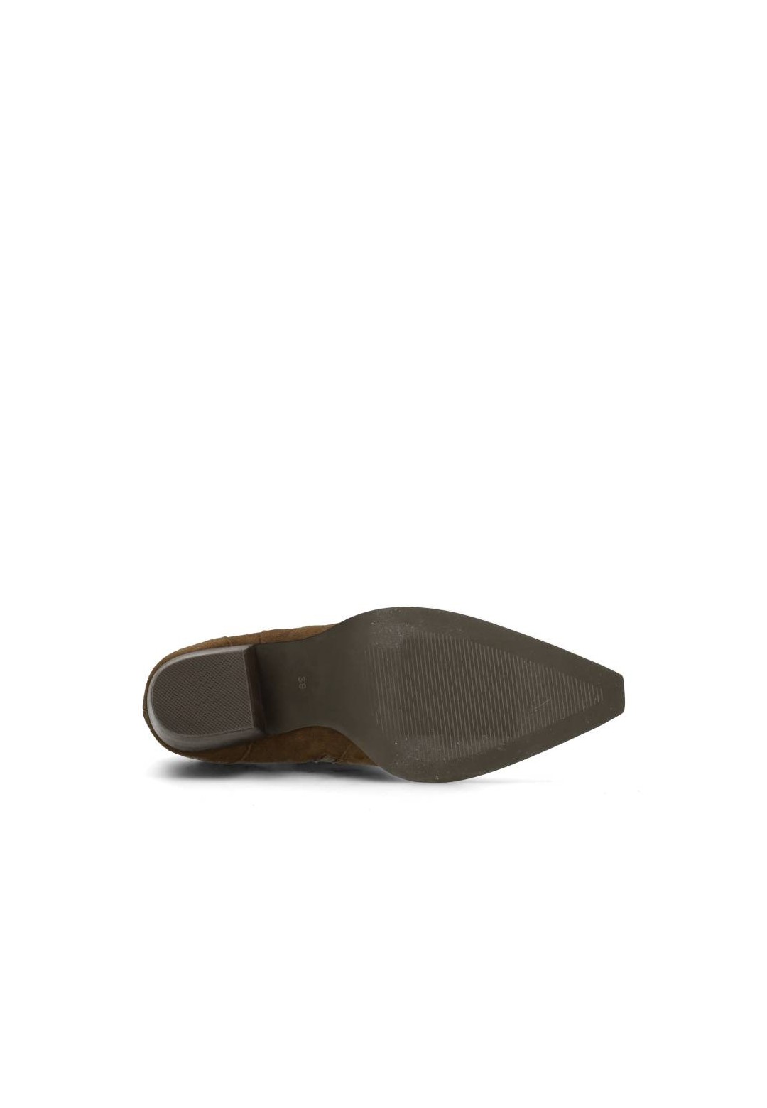 Sole of HABOOB BEAU boot – brown outsole and block heel