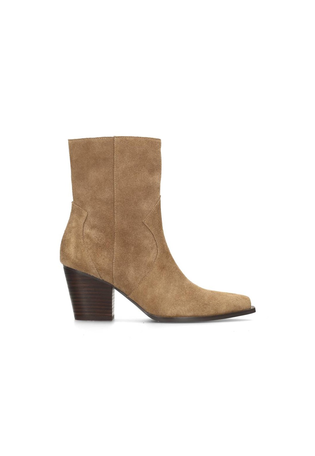 Sand suede women’s ankle boot with block heel – side view | HABOOB BEAU