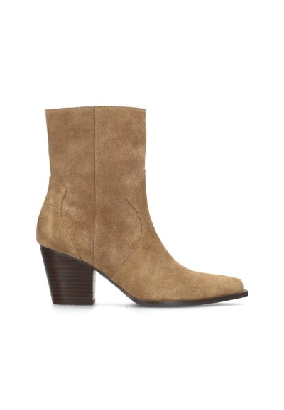 Sand suede women’s ankle boot with block heel – side view | HABOOB BEAU