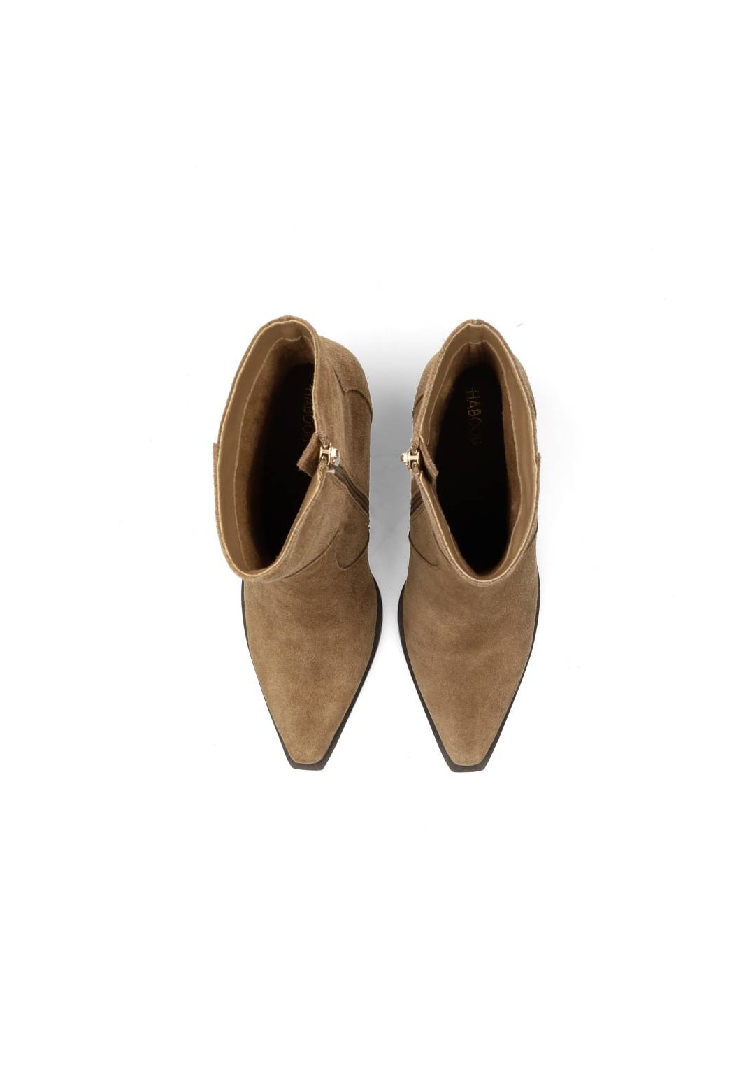 Top view of HABOOB BEAU ankle boots – pointed toe and suede texture