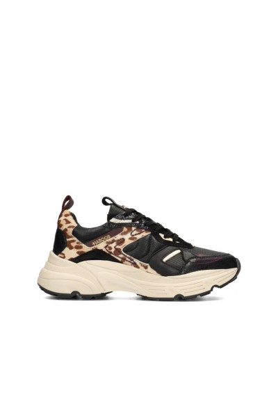 Zwarte HABOOB OLIVIA sneaker met panterprint en chunky zool – zijaanzicht