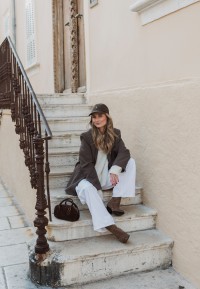 HABOOB brown suede boot paired with white outfit – urban style