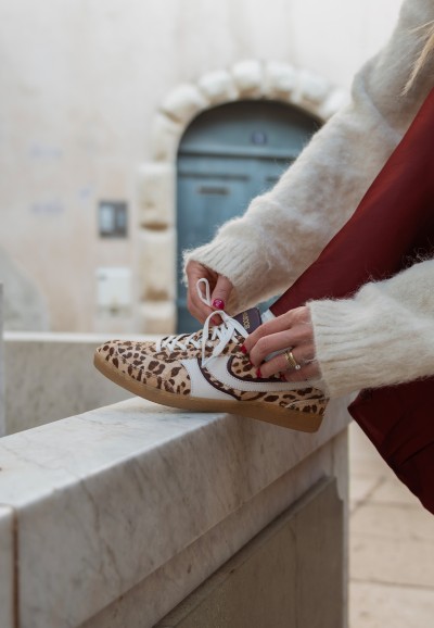 Trendy leopard print sneaker close-up