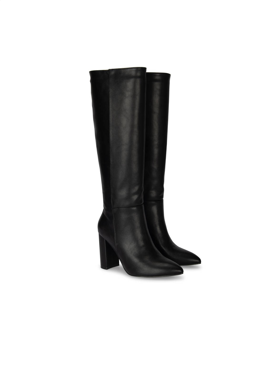 Black high boot side view – close-up of heel and shaft details.