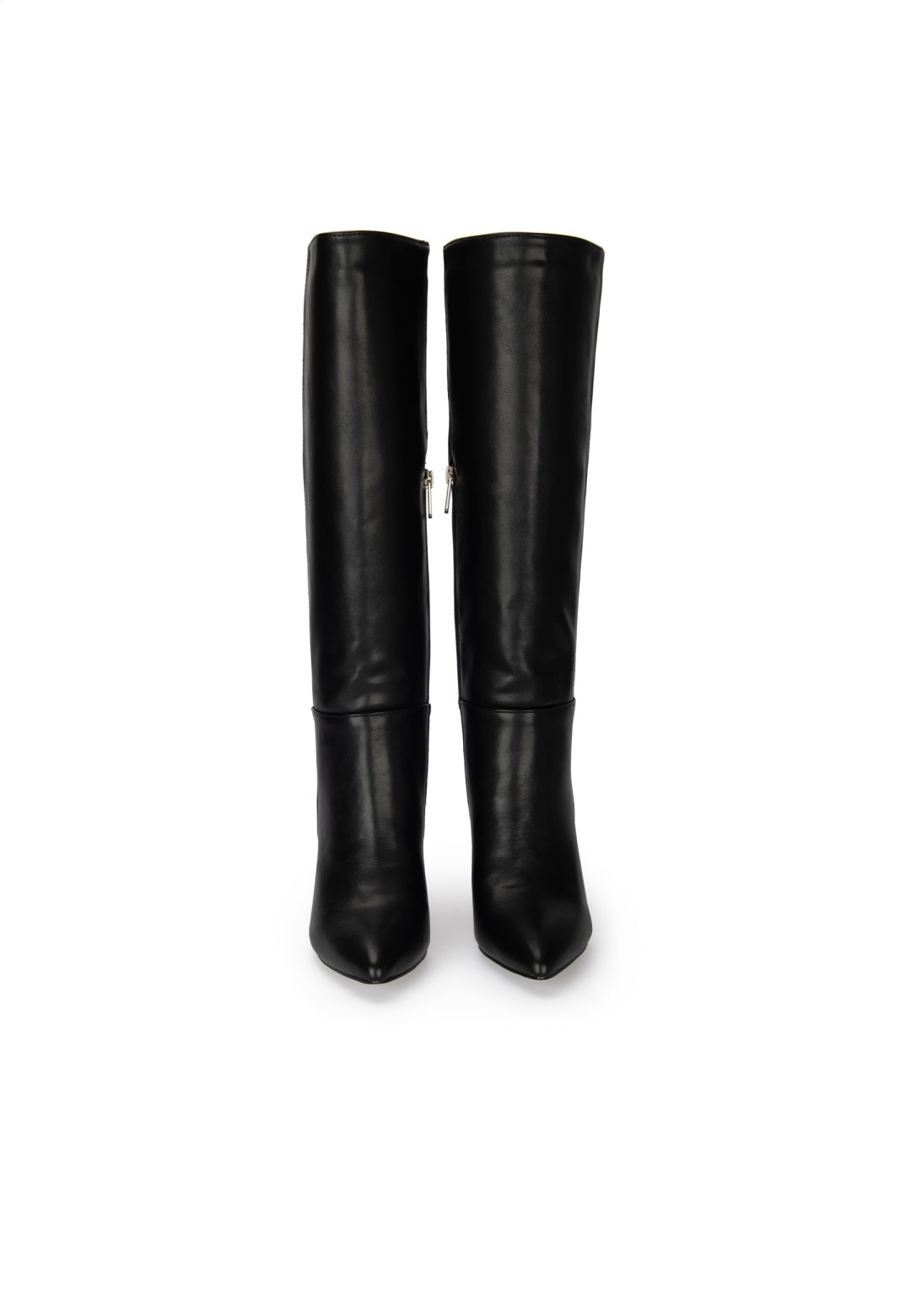 Front view of the boots – pointed toe and slim shaft.