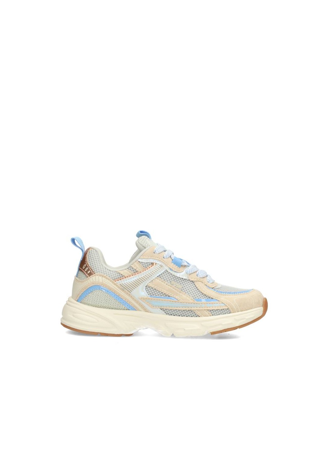 Zijaanzicht van ZARA meisjes sneakers in beige en pastelblauw van POSH by Poelman
