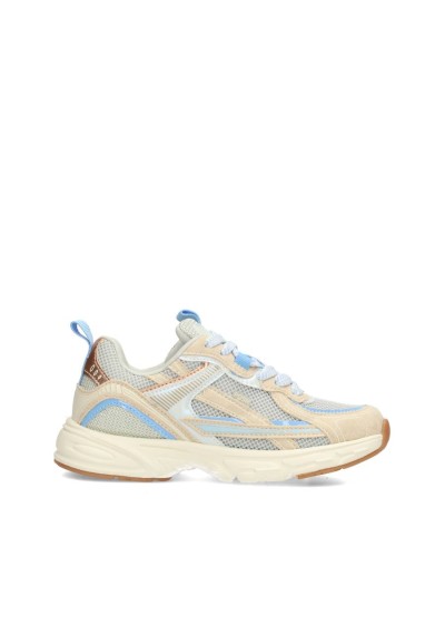 Seitenansicht der ZARA Mädchensneaker in Beige und Pastellblau von POSH by Poelman