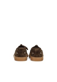 Back view of dark brown loafers with heel detail