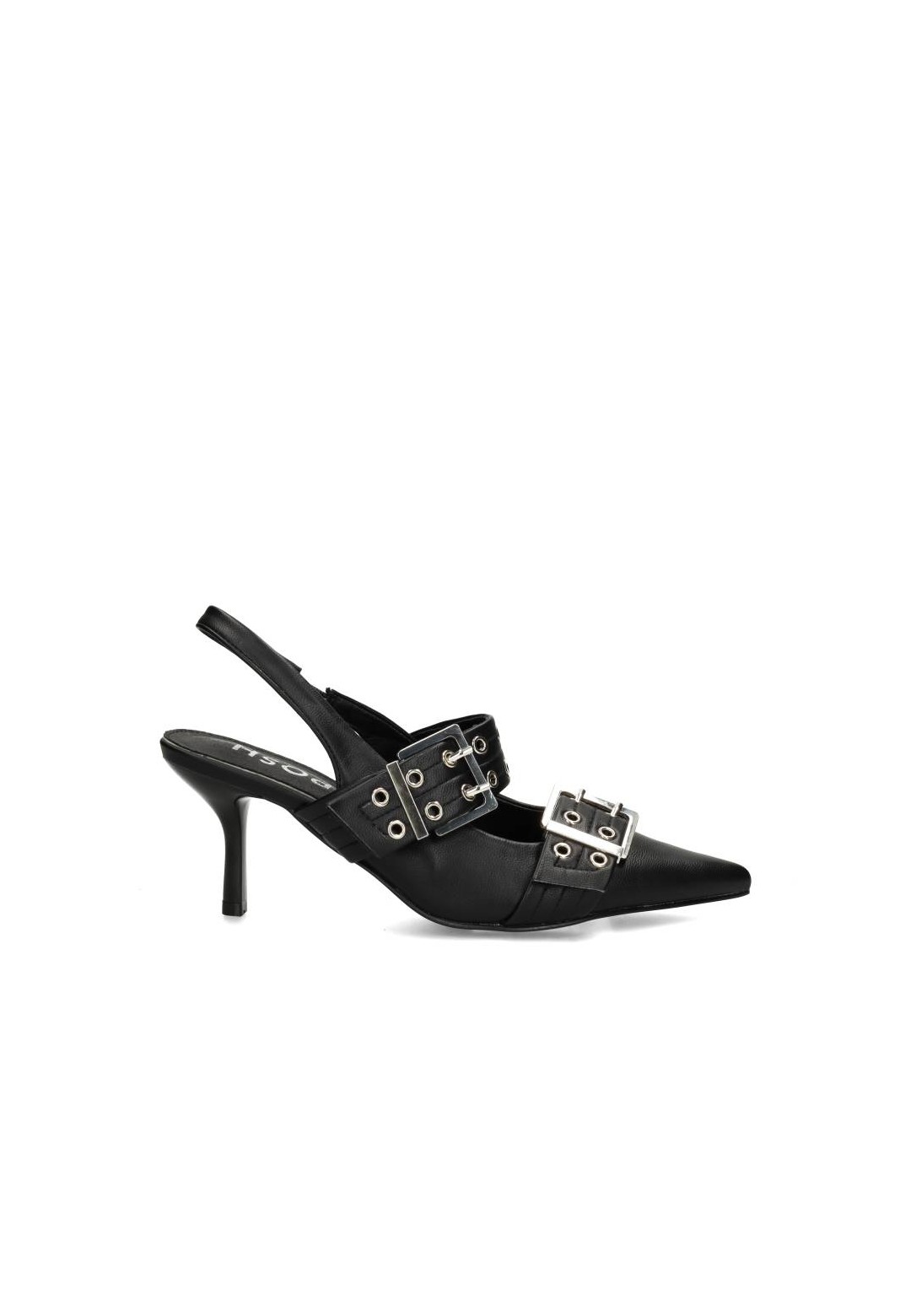 Zwarte EVE slingback hakken met dubbele gespen – zijaanzicht