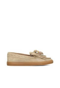 Beige suède loafer met kralen en franjes van PS Poelman, zijaanzicht