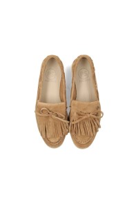 Bovenaanzicht ZALAMA camel loafers – beide schoenen naast elkaar