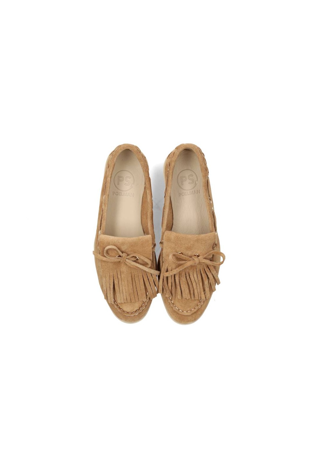 Bovenaanzicht ZALAMA camel loafers – beide schoenen naast elkaar