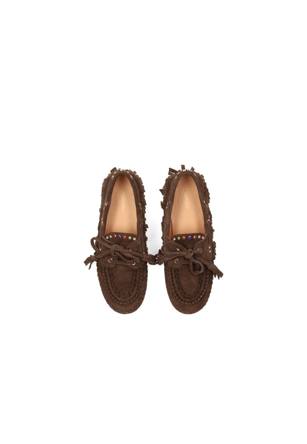 Bovenaanzicht van beide donkerbruine loafers