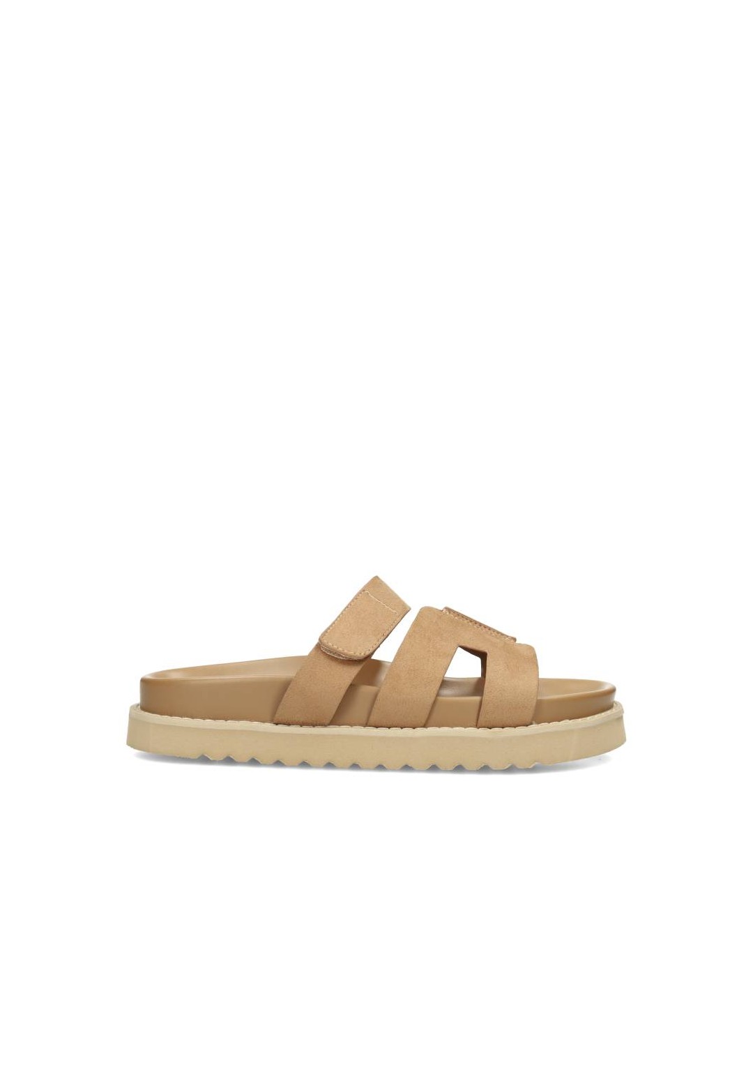 Side view of the POSH by Poelman GARBY women’s sandal in beige leather