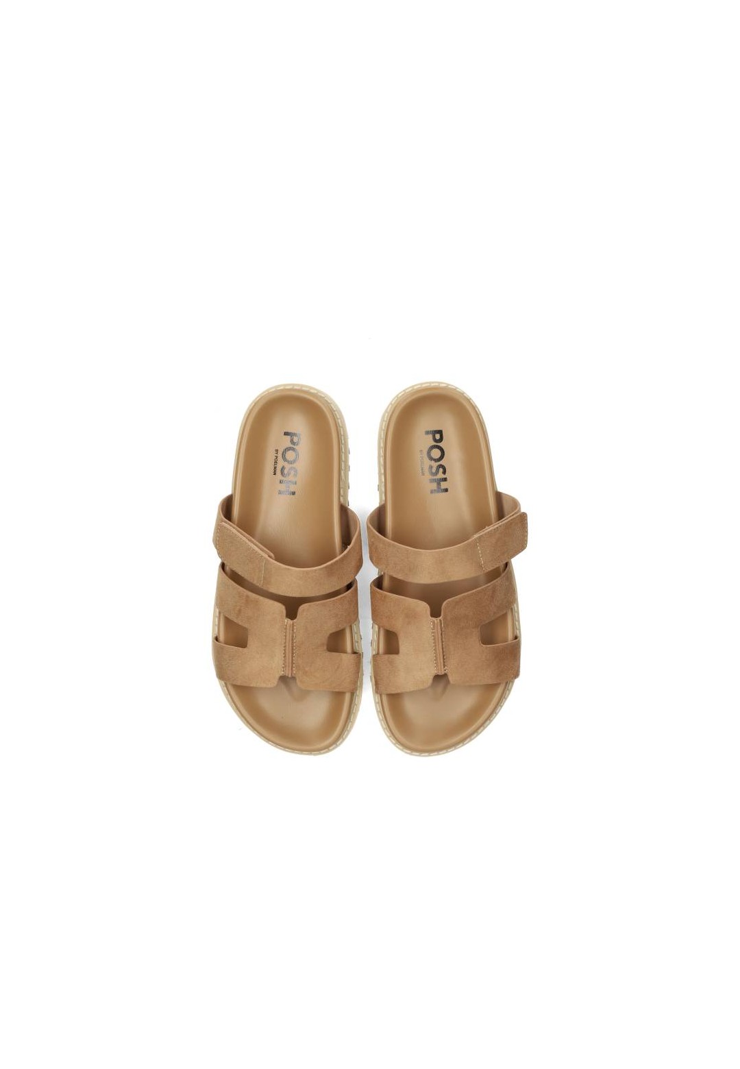 Top view of the beige leather GARBY sandals