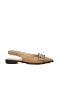 Beige slingback flat by POSH by Poelman in faux suede, side view