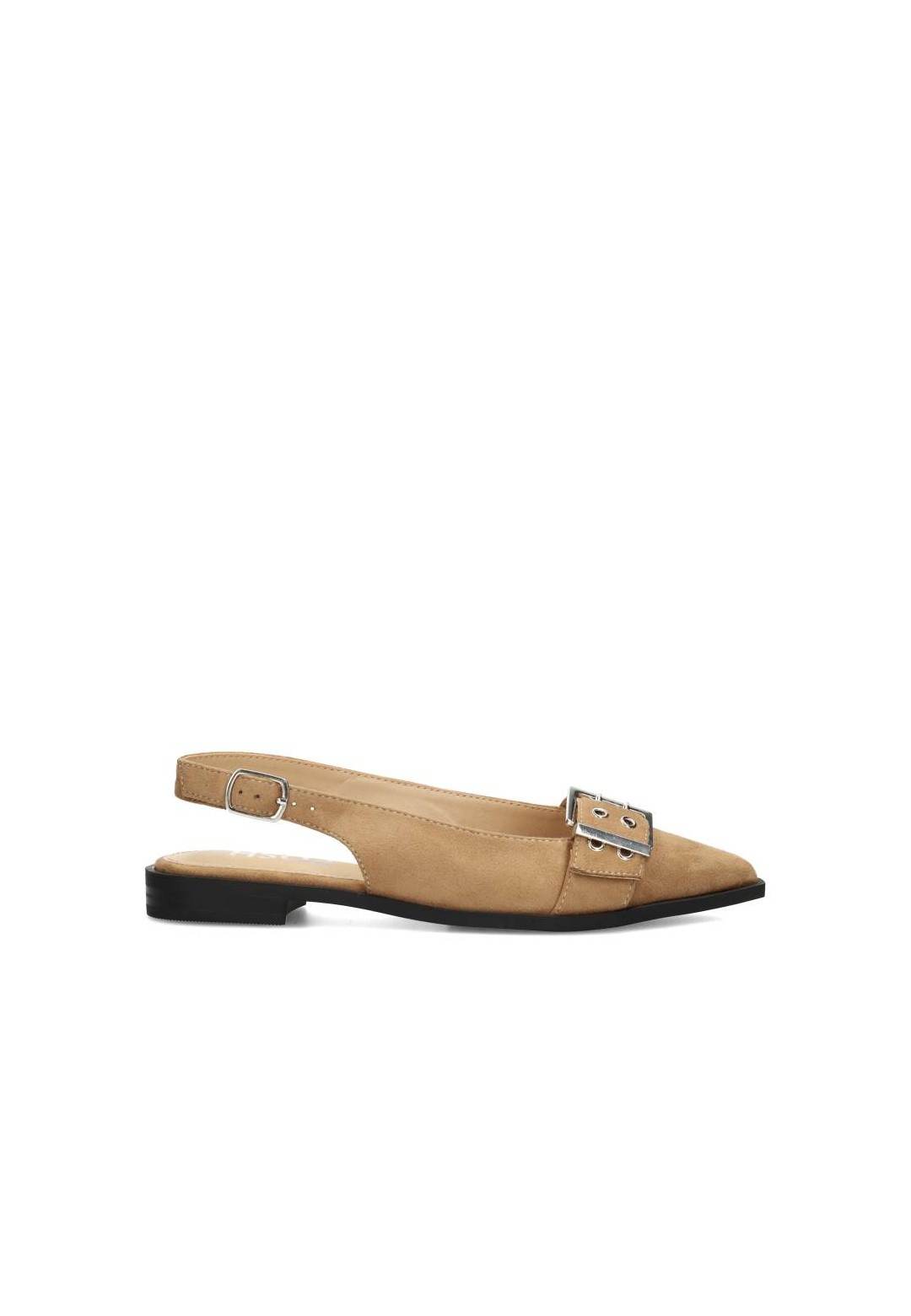 Beige slingback flat by POSH by Poelman in faux suede, side view