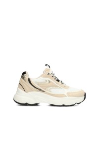Beige sneaker met dikke zool, zijaanzicht