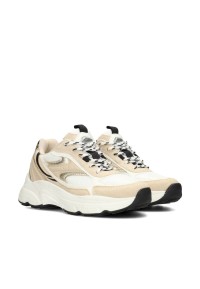 Beige lace-up sneakers, angled front view