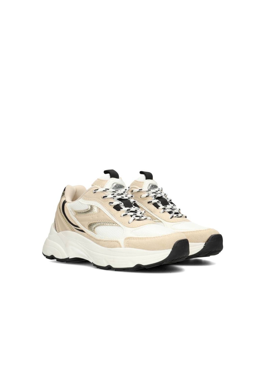 Beige lace-up sneakers, angled front view