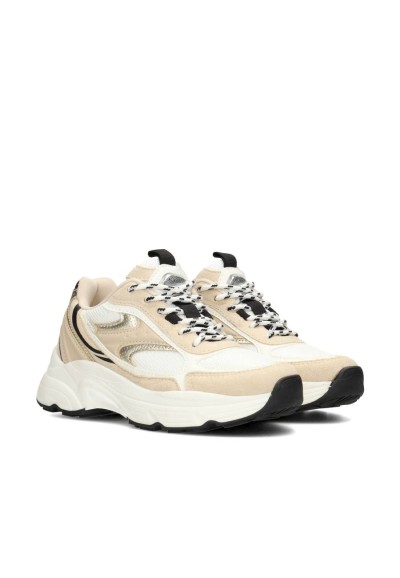 Beige lace-up sneakers, angled front view