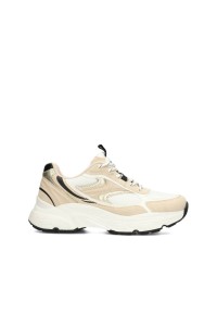 Zijkant van de POSH by Poelman Abby sneaker in beige en wit