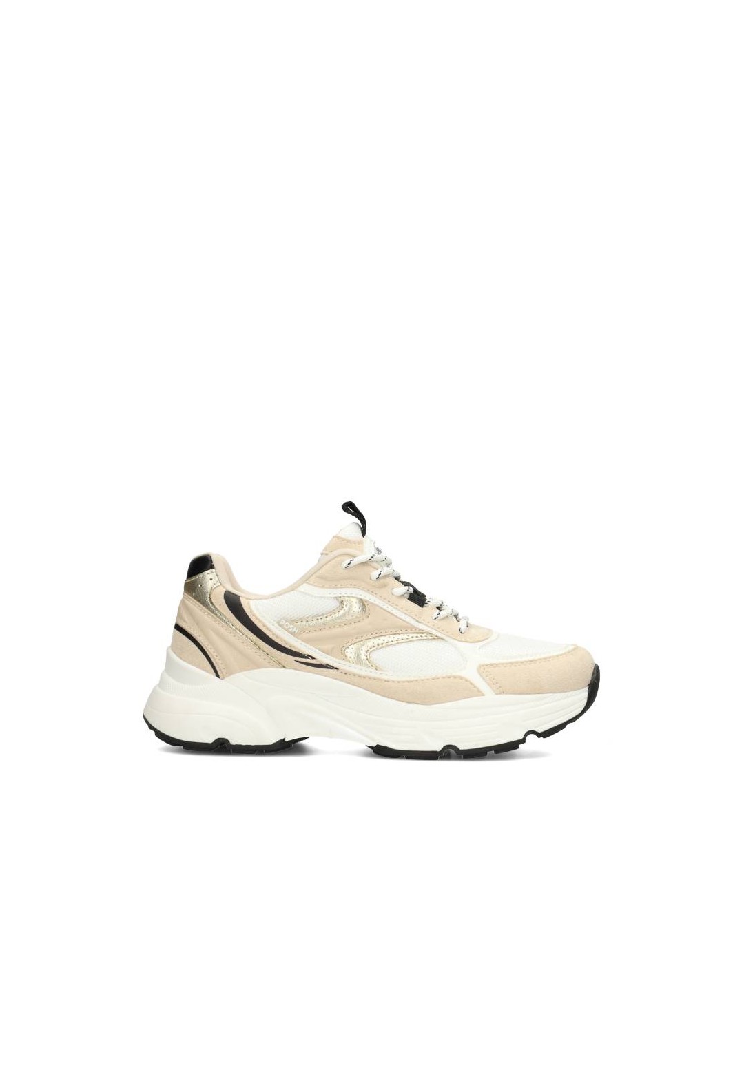 Zijkant van de POSH by Poelman Abby sneaker in beige en wit