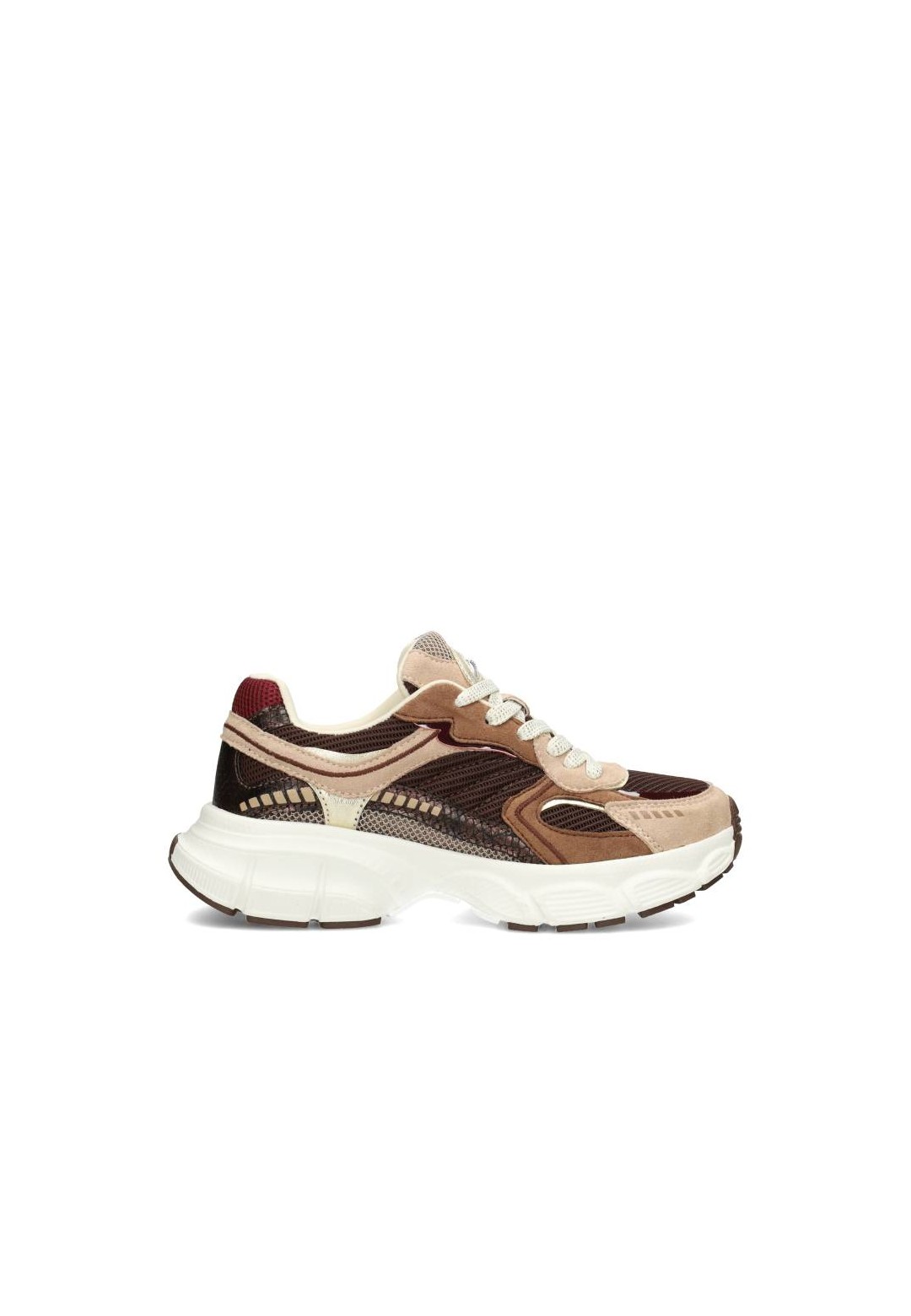 POSH by Poelman LISE dames sneakers bruin beige met sportieve zool – zijaanzicht