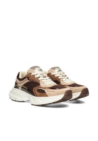 POSH by Poelman LISE Damen Sneaker braun beige mit sportlicher Sohle – Paar schräg von vorne