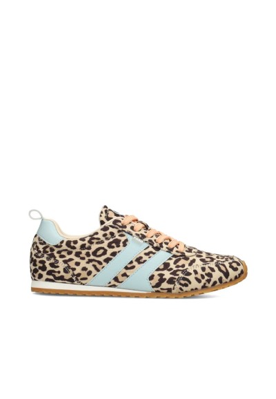 Zijaanzicht van de POSH by Poelman MAXINE sneaker met leopardprint en lichtblauwe details
