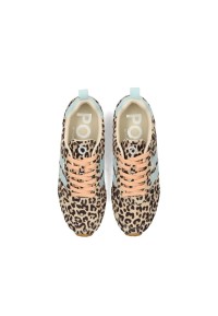 Bovenaanzicht van de MAXINE sneakers met leopardprint en peachkleurige veters