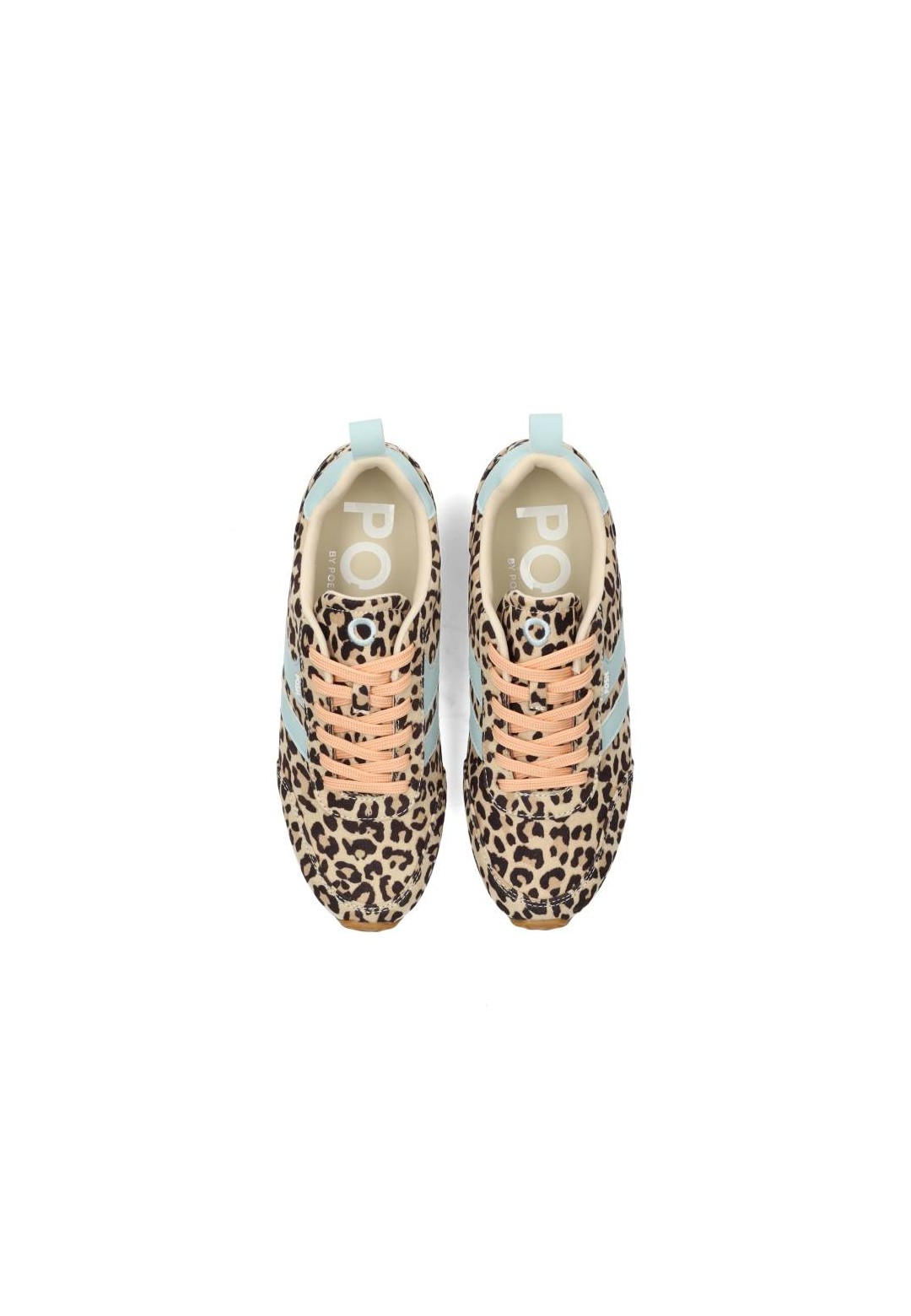 Bovenaanzicht van de MAXINE sneakers met leopardprint en peachkleurige veters