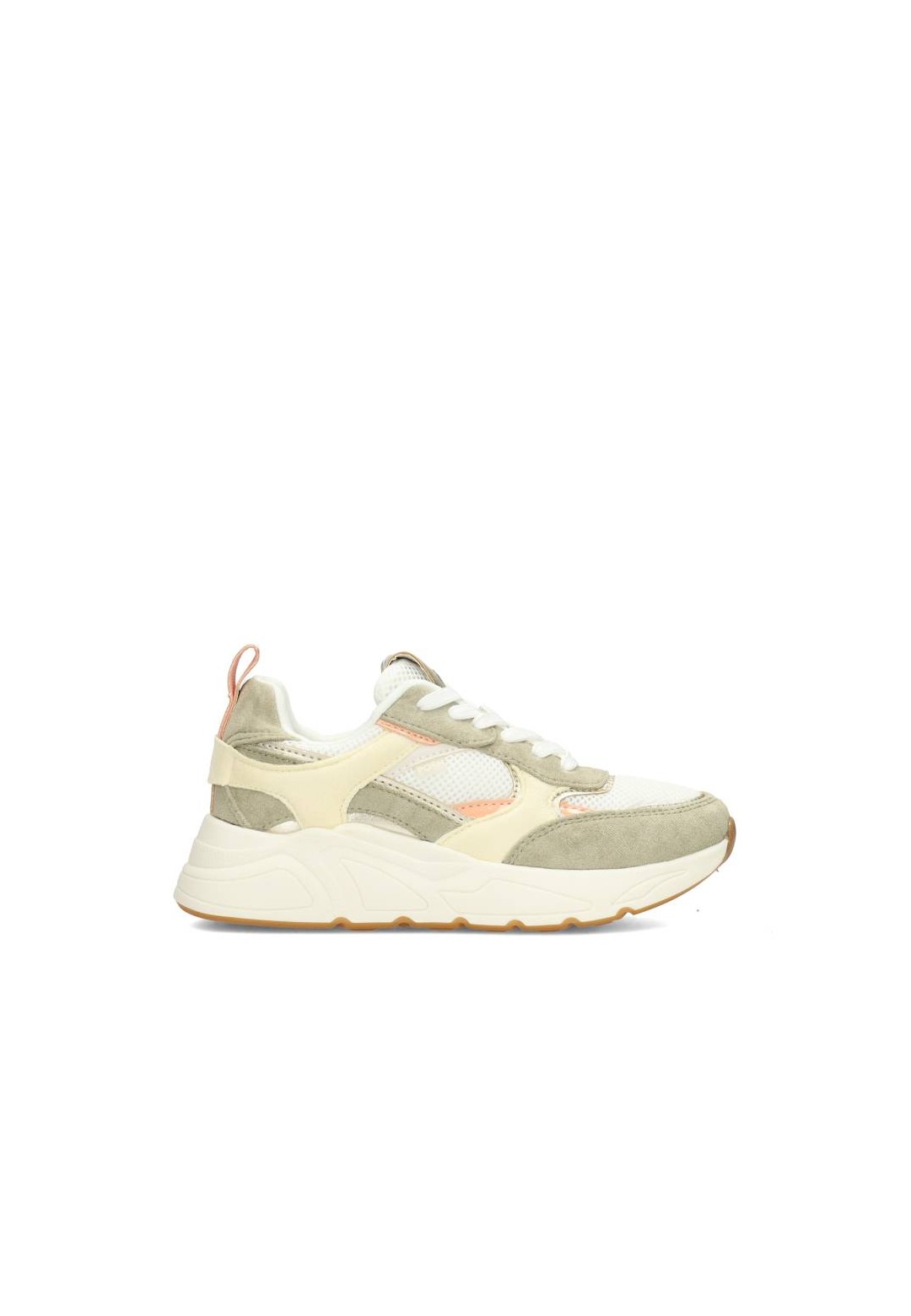 POSH by Poelman ROSIE meisjes sneaker in beige met peach detail – zijaanzicht