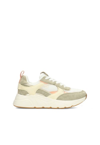 POSH by Poelman ROSIE meisjes sneaker in beige met peach detail – zijaanzicht